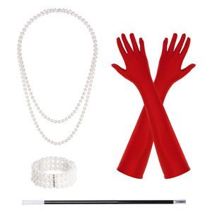4pcs Red Glovess Necklace Bracelet Holder Set For Women 1920s Halloween🦖